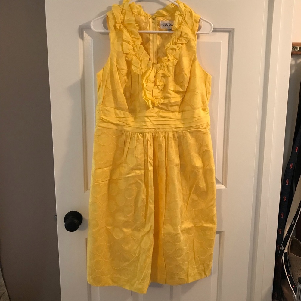 Studio I Yellow Ruffle Neck Dress Sz 12